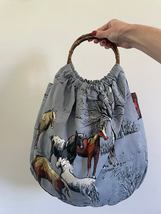 Wild horses bark cloth shopper bag - ready to ship