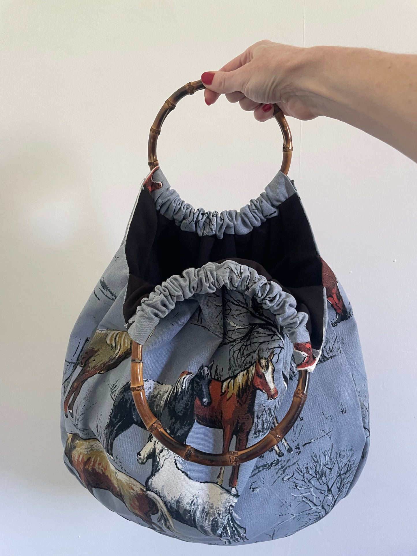 Wild horses bark cloth shopper bag - ready to ship