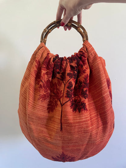 Autumn leaf bark cloth shopper bag - made to order