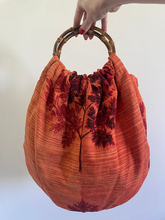 Autumn leaf bark cloth shopper bag - made to order