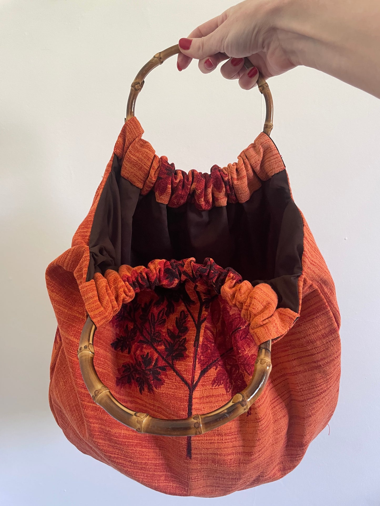 Autumn leaf bark cloth shopper bag - made to order