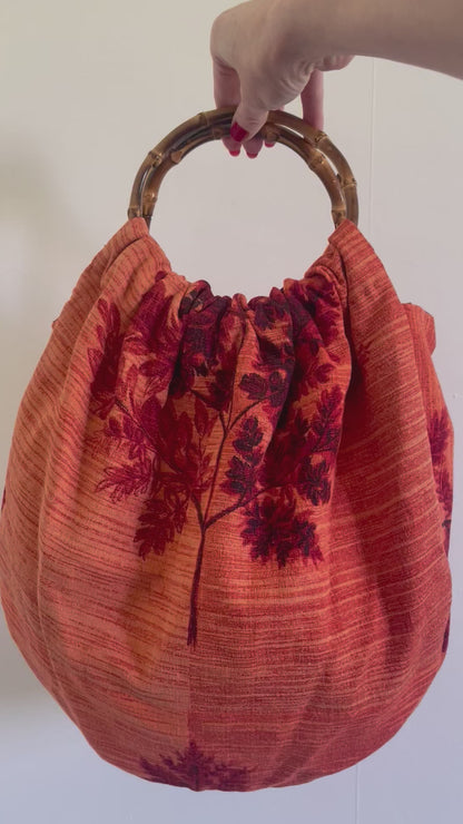 Autumn leaf bark cloth shopper bag - made to order