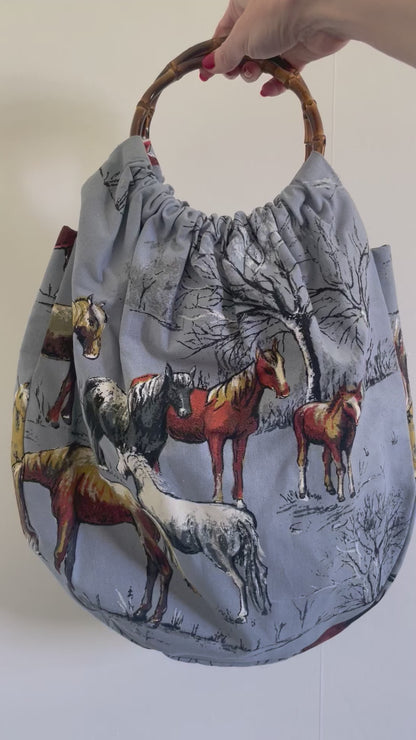 Wild horses bark cloth shopper bag - ready to ship